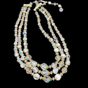 Vintage Laguna Crystal Bead Three Strand Necklace